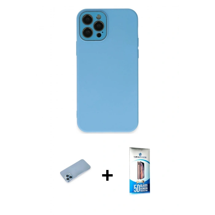 MARSİLYAN™- iPhone 12 Pro Max Kılıf Çekirdek Modern Serisi - Siyah 5D Eko Cam Ekran Koruyucu + Shine Kamera Lens Koruma Cam - MI