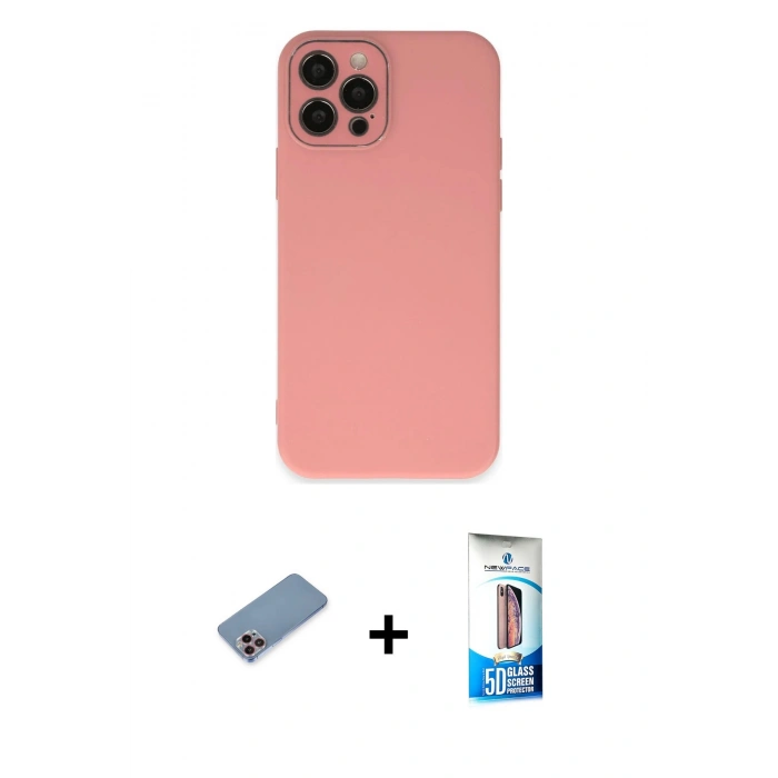 MARSİLYAN™- iPhone 12 Pro Max Kılıf Çekirdek Modern Serisi - Siyah 5D Eko Cam Ekran Koruyucu + Shine Kamera Lens Koruma Cam - PE
