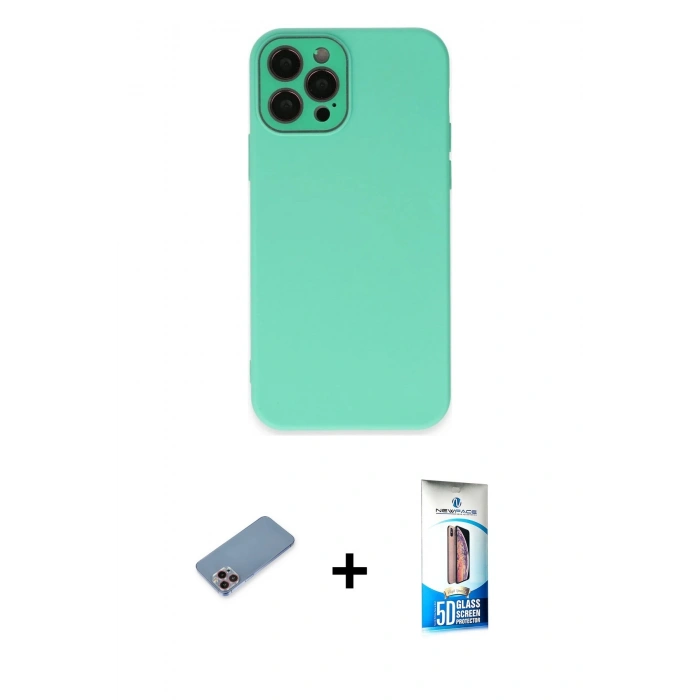 MARSİLYAN™- iPhone 12 Pro Max Kılıf Çekirdek Modern Serisi - Siyah 5D Eko Cam Ekran Koruyucu + Shine Kamera Lens Koruma Cam - PE