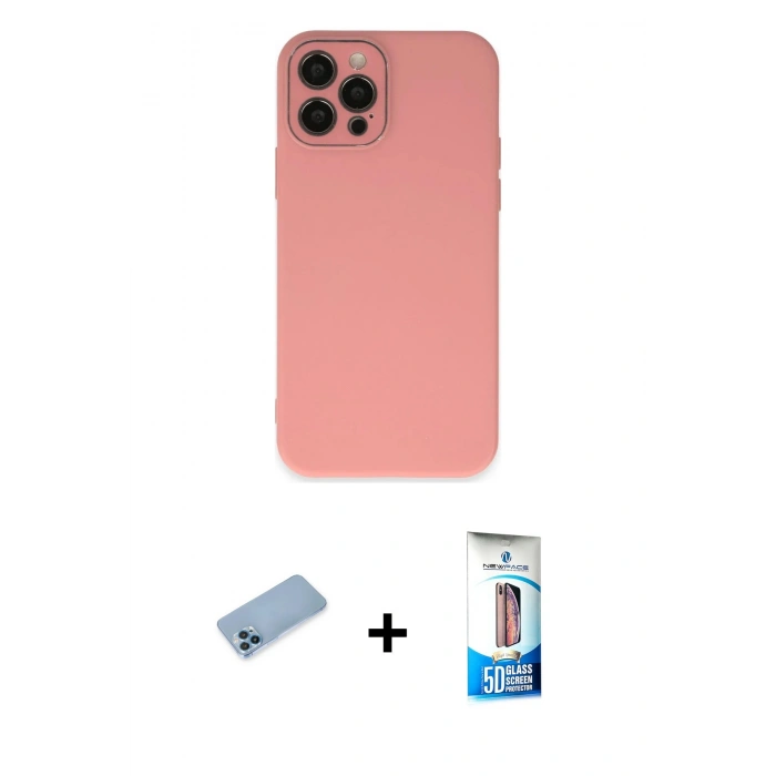 MARSİLYAN™- iPhone 12 Pro Max Kılıf Çekirdek Modern Serisi - Siyah 5D Eko Cam Ekran Koruyucu + Shine Kamera Lens Koruma Cam - MI