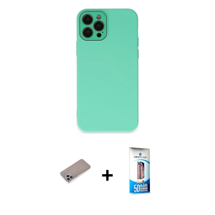 MARSİLYAN™- iPhone 12 Pro Max Kılıf Çekirdek Modern Serisi - Siyah 5D Eko Cam Ekran Koruyucu + Shine Kamera Lens Koruma Cam - SABE