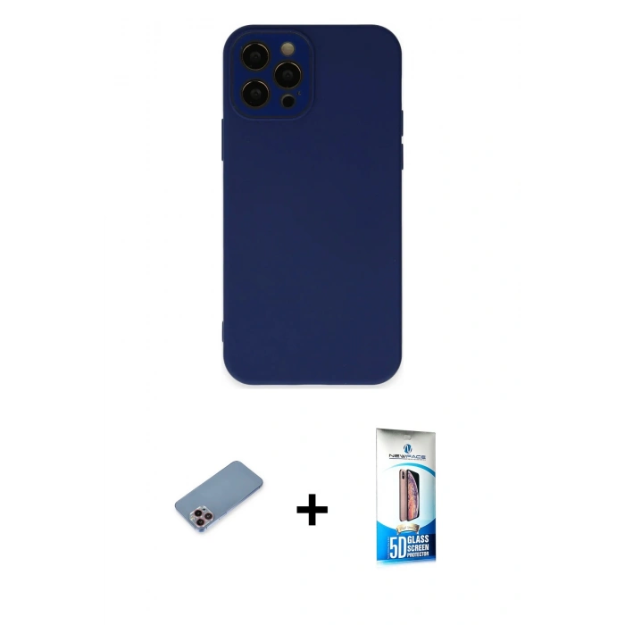 MARSİLYAN™- iPhone 12 Pro Max Kılıf Çekirdek Modern Serisi - Siyah 5D Eko Cam Ekran Koruyucu + Shine Kamera Lens Koruma Cam - PE