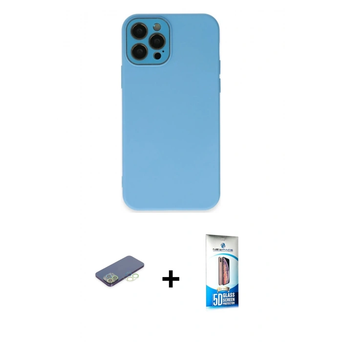 MARSİLYAN™- iPhone 12 Pro Max Kılıf Çekirdek Modern Serisi - Siyah 5D Eko Cam Ekran Koruyucu + Renkli Kamera Lens Koruma Cam - YL