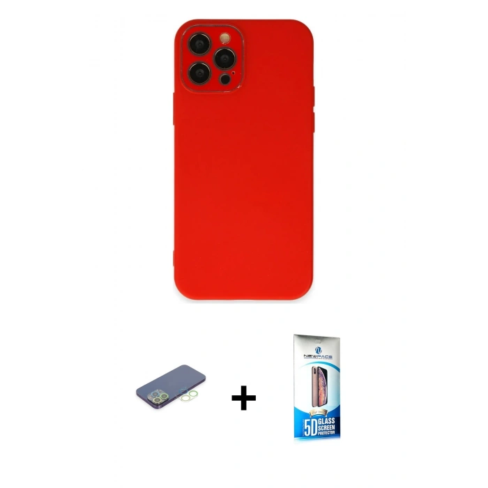 MARSİLYAN™- iPhone 12 Pro Max Kılıf Çekirdek Modern Serisi - Siyah 5D Eko Cam Ekran Koruyucu + Renkli Kamera Lens Koruma Cam - YL