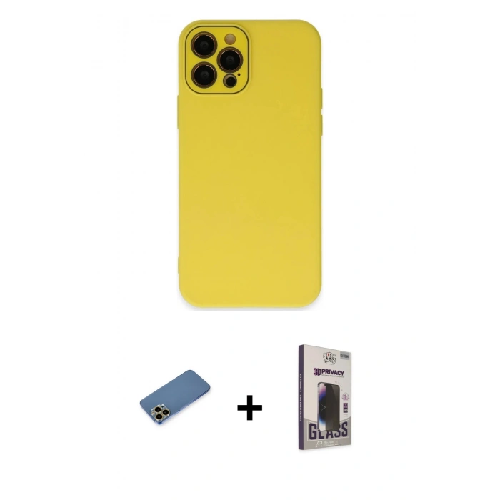 MARSİLYAN™- iPhone 12 Pro Max Kılıf Çekirdek Modern Serisi - Siyah Bilvis Hayalet Cam Ekran Koruyucu + Gold Shine Kamera Lens Koruma Cam