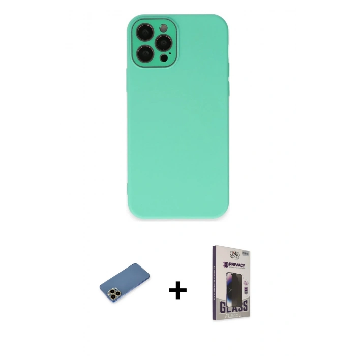 MARSİLYAN™- iPhone 12 Pro Max Kılıf Çekirdek Modern Serisi - Siyah Bilvis Hayalet Cam Ekran Koruyucu + Gold Shine Kamera Lens Koruma Cam