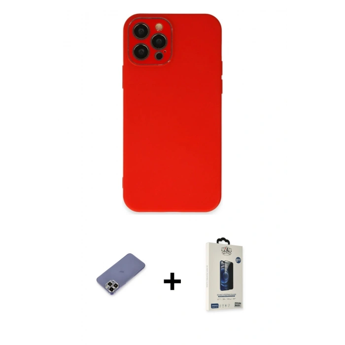 MARSİLYAN™- iPhone 12 Pro Max Kılıf Çekirdek Modern Serisi - Siyah Bilvis Hayalet Cam Ekran Koruyucu + Metal Kamera Lens Koruma Cam - GD