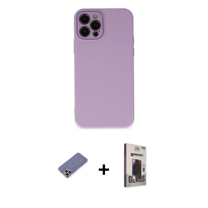 MARSİLYAN™- iPhone 12 Pro Max Kılıf Çekirdek Modern Serisi - Siyah Bilvis Hayalet Cam Ekran Koruyucu + Metal Kamera Lens Koruma Cam - GD