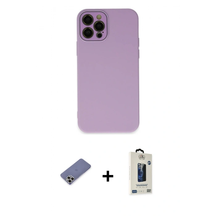 MARSİLYAN™- iPhone 12 Pro Max Kılıf Çekirdek Modern Serisi - Siyah Bilvis Hayalet Cam Ekran Koruyucu + Metal Kamera Lens Koruma Cam - GD