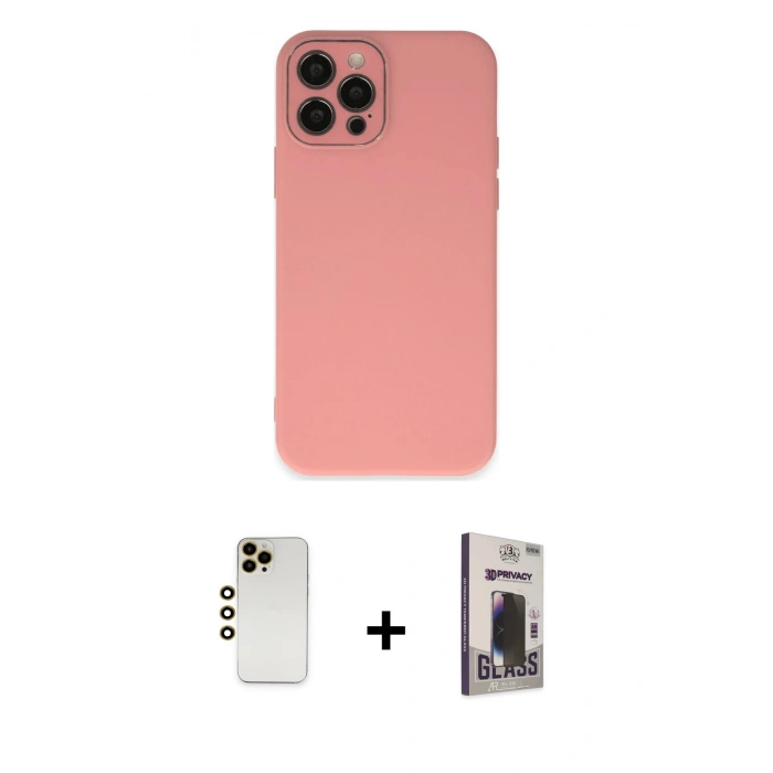 MARSİLYAN™- iPhone 12 Pro Max Kılıf Çekirdek Modern Serisi - Siyah Bilvis Hayalet Cam Ekran Koruyucu + Gold Shine Kamera Lens