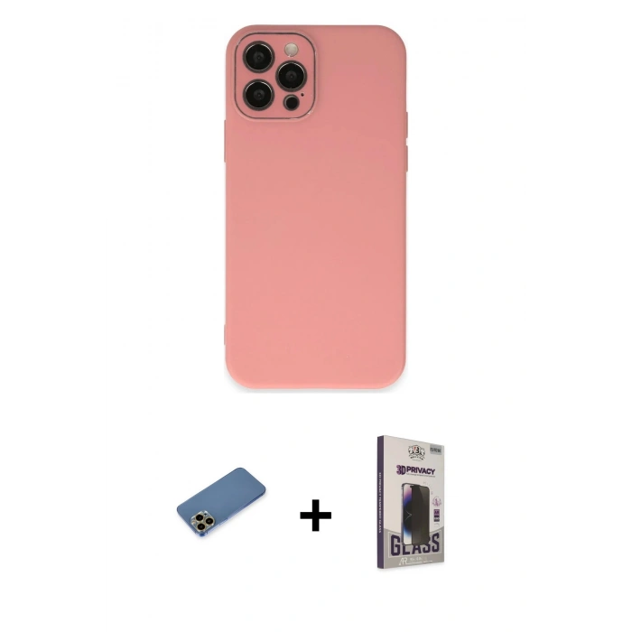 MARSİLYAN™- iPhone 12 Pro Max Kılıf Çekirdek Modern Serisi - Siyah Bilvis Hayalet Cam Ekran Koruyucu + Gold Shine Kamera Lens Koruma Cam