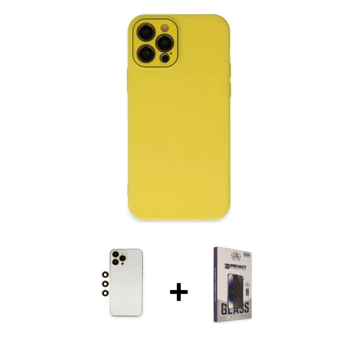MARSİLYAN™- iPhone 12 Pro Max Kılıf Çekirdek Modern Serisi - Siyah Bilvis Hayalet Cam Ekran Koruyucu + Gold Shine Kamera Lens