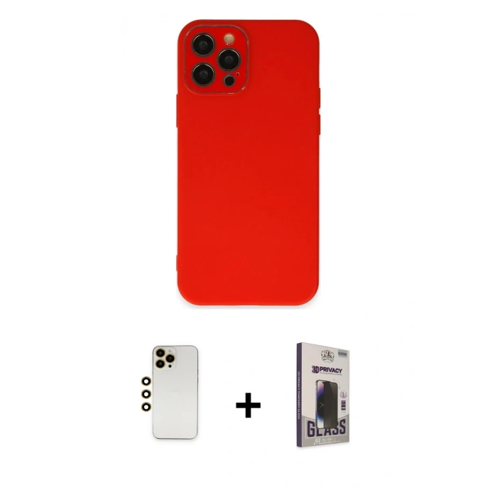 MARSİLYAN™- iPhone 12 Pro Max Kılıf Çekirdek Modern Serisi - Siyah Bilvis Hayalet Cam Ekran Koruyucu + Gold Shine Kamera Lens