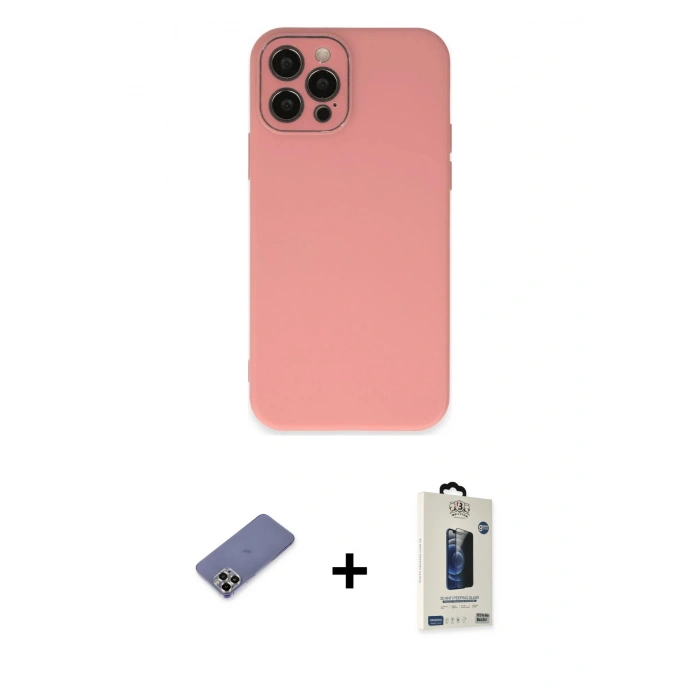 MARSİLYAN™- iPhone 12 Pro Max Kılıf Çekirdek Modern Serisi - Siyah Bilvis Hayalet Cam Ekran Koruyucu + Metal Kamera Lens Koruma Cam - GD
