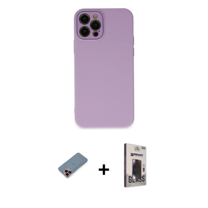 MARSİLYAN™- iPhone 12 Pro Max Kılıf Çekirdek Modern Serisi - Siyah Bilvis Hayalet Cam Ekran Koruyucu + Metal Kamera Lens Koruma Cam - KI