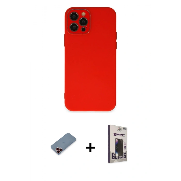 MARSİLYAN™- iPhone 12 Pro Max Kılıf Çekirdek Modern Serisi - Siyah Bilvis Hayalet Cam Ekran Koruyucu + Metal Kamera Lens Koruma Cam - KI