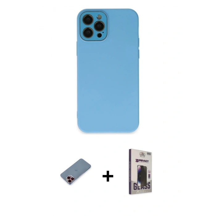 MARSİLYAN™- iPhone 12 Pro Max Kılıf Çekirdek Modern Serisi - Siyah Bilvis Hayalet Cam Ekran Koruyucu + Metal Kamera Lens Koruma Cam - KI