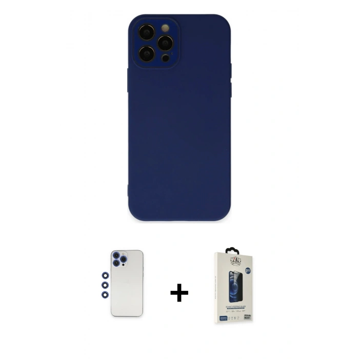 MARSİLYAN™- iPhone 12 Pro Max Kılıf Çekirdek Modern Serisi - Siyah Bilvis Hayalet Cam Ekran Koruyucu + Shine Kamera Lens - LT