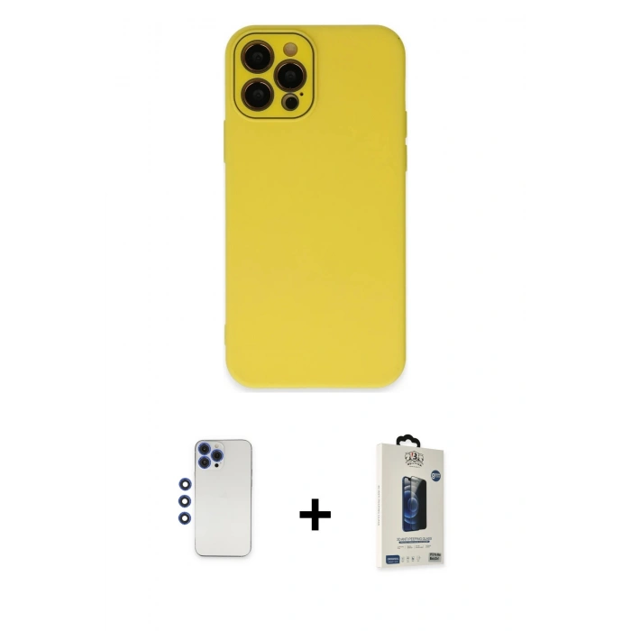 MARSİLYAN™- iPhone 12 Pro Max Kılıf Çekirdek Modern Serisi - Siyah Bilvis Hayalet Cam Ekran Koruyucu + Shine Kamera Lens - LT