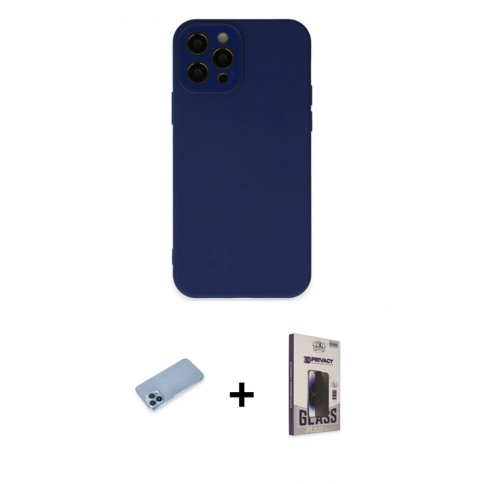 MARSİLYAN™- iPhone 12 Pro Max Kılıf Çekirdek Modern Serisi - Siyah Bilvis Hayalet Cam Ekran Koruyucu + Shine Kamera Lens Koruma Cam - MI