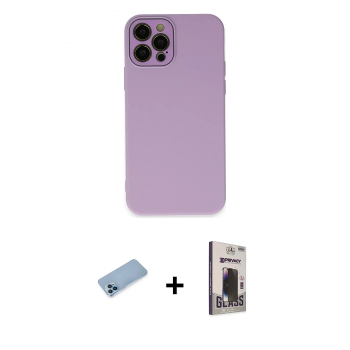MARSİLYAN™- iPhone 12 Pro Max Kılıf Çekirdek Modern Serisi - Siyah Bilvis Hayalet Cam Ekran Koruyucu + Shine Kamera Lens Koruma Cam - MI