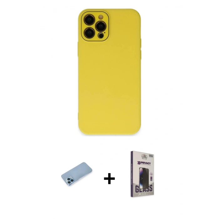 MARSİLYAN™- iPhone 12 Pro Max Kılıf Çekirdek Modern Serisi - Siyah Bilvis Hayalet Cam Ekran Koruyucu + Shine Kamera Lens Koruma Cam - MI