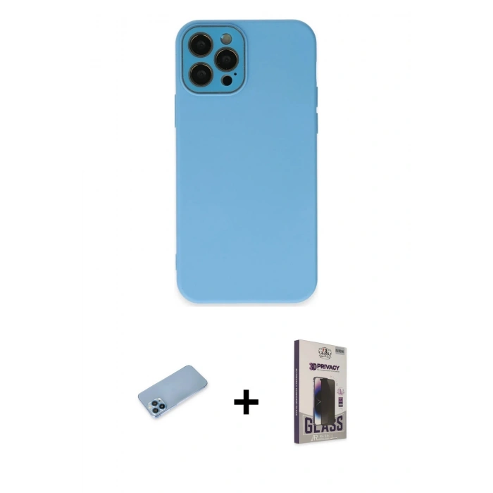 MARSİLYAN™- iPhone 12 Pro Max Kılıf Çekirdek Modern Serisi - Siyah Bilvis Hayalet Cam Ekran Koruyucu + Shine Kamera Lens Koruma Cam - MI