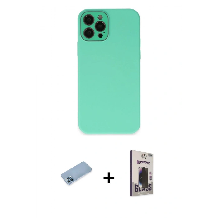MARSİLYAN™- iPhone 12 Pro Max Kılıf Çekirdek Modern Serisi - Siyah Bilvis Hayalet Cam Ekran Koruyucu + Shine Kamera Lens Koruma Cam - MI