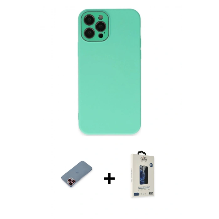 MARSİLYAN™- iPhone 12 Pro Max Kılıf Çekirdek Modern Serisi - Siyah Bilvis Hayalet Cam Ekran Koruyucu + Metal Kamera Lens Koruma Cam - KI