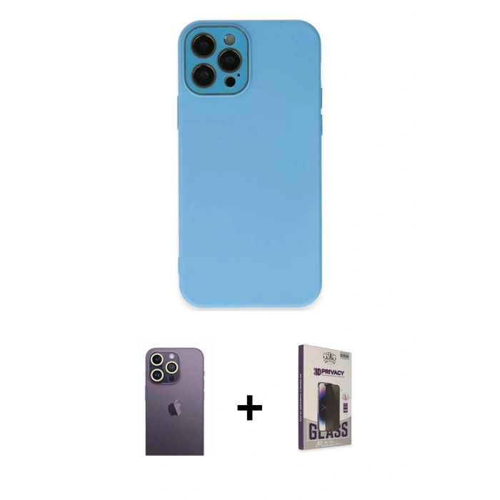 MARSİLYAN™- iPhone 12 Pro Max Kılıf Çekirdek Modern Serisi - Siyah Bilvis Hayalet Cam Ekran Koruyucu + Neon Fosforlu Kamera Lens - BZ