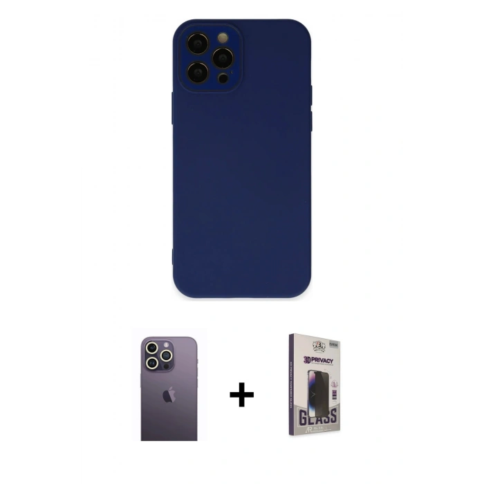 MARSİLYAN™- iPhone 12 Pro Max Kılıf Çekirdek Modern Serisi - Siyah Bilvis Hayalet Cam Ekran Koruyucu + Neon Fosforlu Kamera Lens - BZ