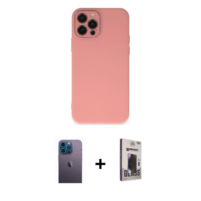 MARSİLYAN™- iPhone 12 Pro Max Kılıf Çekirdek Modern Serisi - Siyah Bilvis Hayalet Cam Ekran Koruyucu + Neon Fosforlu Kamera Lens - MI