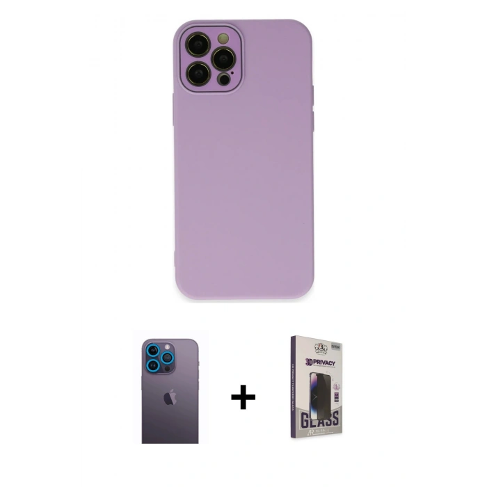 MARSİLYAN™- iPhone 12 Pro Max Kılıf Çekirdek Modern Serisi - Siyah Bilvis Hayalet Cam Ekran Koruyucu + Neon Fosforlu Kamera Lens - MI