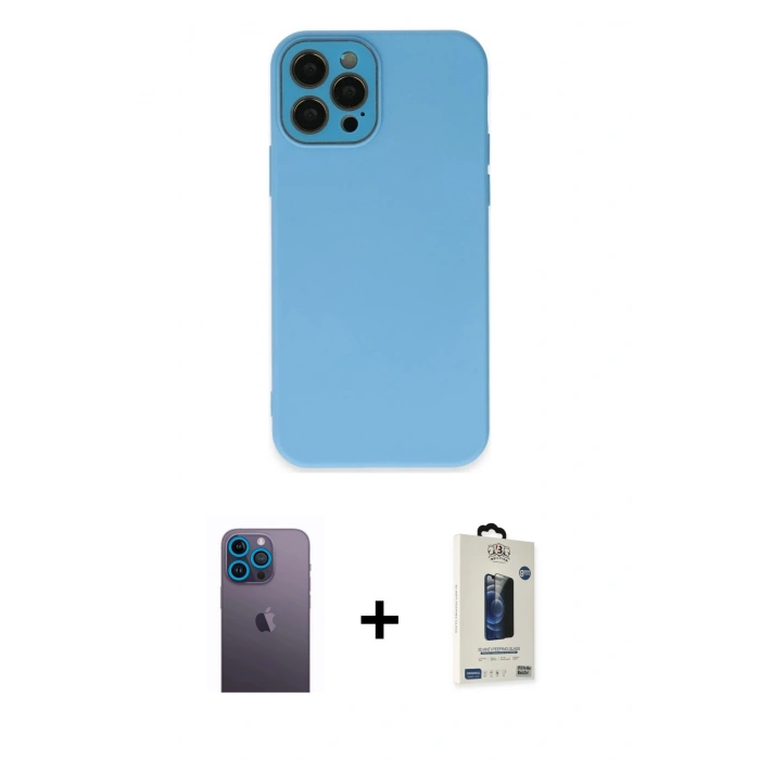 MARSİLYAN™- iPhone 12 Pro Max Kılıf Çekirdek Modern Serisi - Siyah Bilvis Hayalet Cam Ekran Koruyucu + Neon Fosforlu Kamera Lens - MI