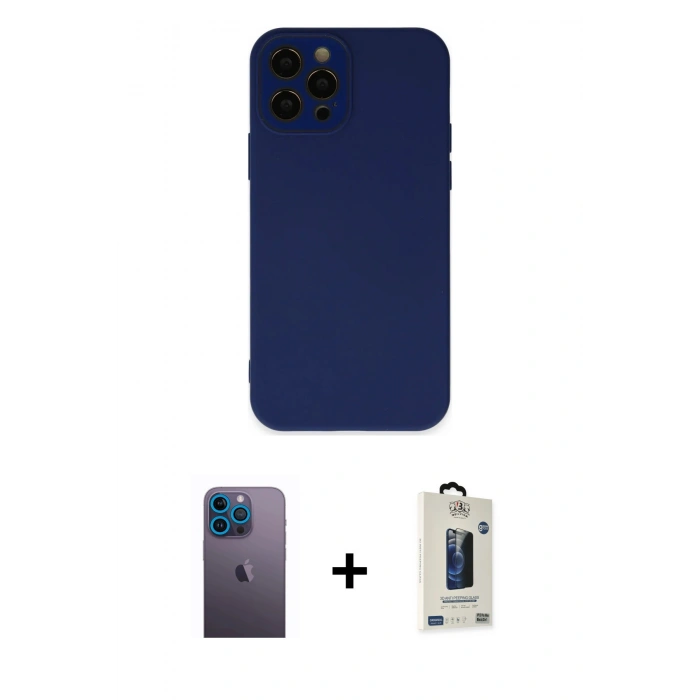MARSİLYAN™- iPhone 12 Pro Max Kılıf Çekirdek Modern Serisi - Siyah Bilvis Hayalet Cam Ekran Koruyucu + Neon Fosforlu Kamera Lens - MI