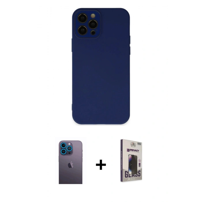 MARSİLYAN™- iPhone 12 Pro Max Kılıf Çekirdek Modern Serisi - Siyah Bilvis Hayalet Cam Ekran Koruyucu + Neon Fosforlu Kamera Lens - MI
