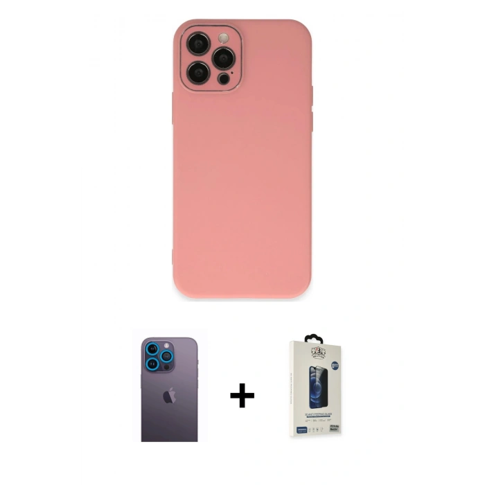 MARSİLYAN™- iPhone 12 Pro Max Kılıf Çekirdek Modern Serisi - Siyah Bilvis Hayalet Cam Ekran Koruyucu + Neon Fosforlu Kamera Lens - MI