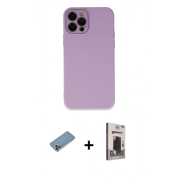 MARSİLYAN™- iPhone 12 Pro Max Kılıf Çekirdek Modern Serisi - Siyah Bilvis Hayalet Cam Ekran Koruyucu + Shine Kamera Lens Koruma Cam - PE