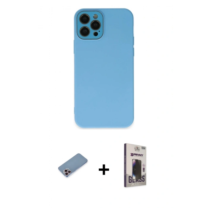 MARSİLYAN™- iPhone 12 Pro Max Kılıf Çekirdek Modern Serisi - Siyah Bilvis Hayalet Cam Ekran Koruyucu + Shine Kamera Lens Koruma Cam - PE