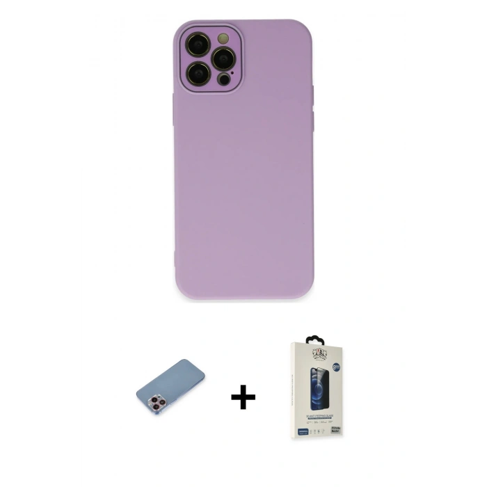 MARSİLYAN™- iPhone 12 Pro Max Kılıf Çekirdek Modern Serisi - Siyah Bilvis Hayalet Cam Ekran Koruyucu + Shine Kamera Lens Koruma Cam - PE