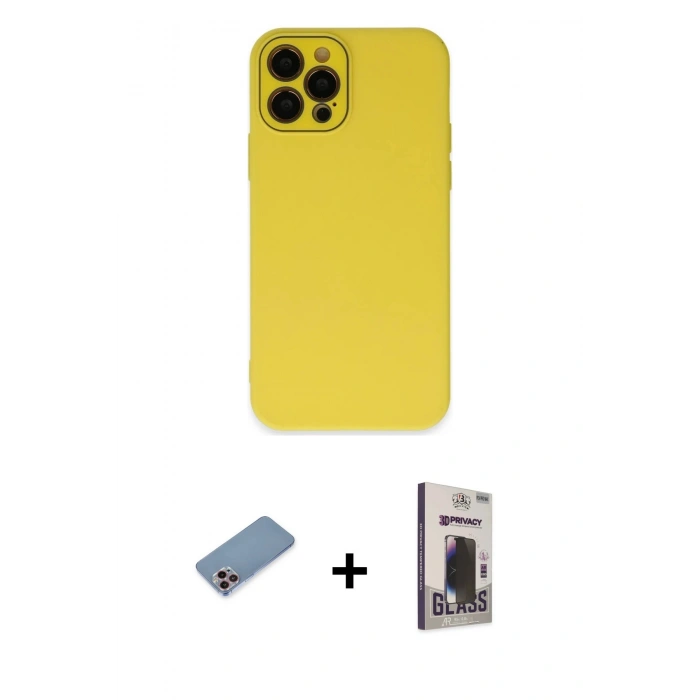MARSİLYAN™- iPhone 12 Pro Max Kılıf Çekirdek Modern Serisi - Siyah Bilvis Hayalet Cam Ekran Koruyucu + Shine Kamera Lens Koruma Cam - PE