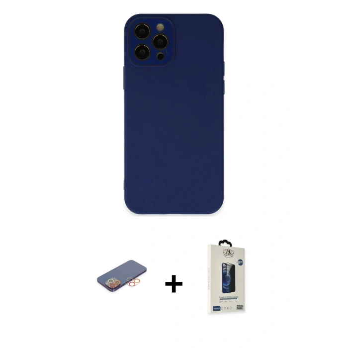 MARSİLYAN™- iPhone 12 Pro Max Kılıf Çekirdek Modern Serisi - Siyah Bilvis Hayalet Cam Ekran Koruyucu + Renkli Kamera Lens Koruma Cam - TU
