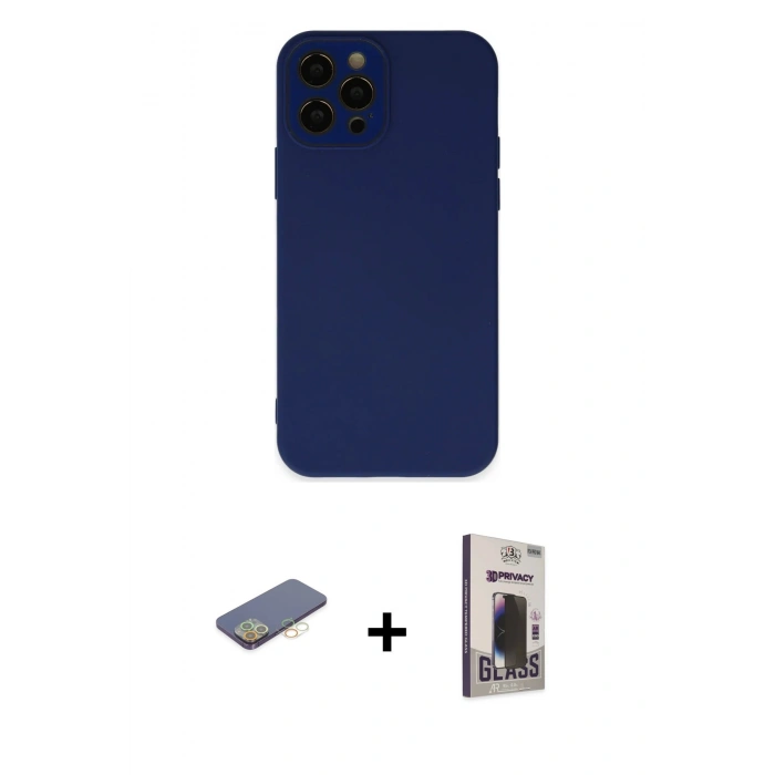 MARSİLYAN™- iPhone 12 Pro Max Kılıf Çekirdek Modern Serisi - Siyah Bilvis Hayalet Cam Ekran Koruyucu + Renkli Kamera Lens Koruma Cam - SI