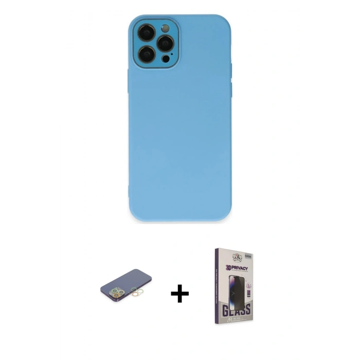 MARSİLYAN™- iPhone 12 Pro Max Kılıf Çekirdek Modern Serisi - Siyah Bilvis Hayalet Cam Ekran Koruyucu + Renkli Kamera Lens Koruma Cam - SI