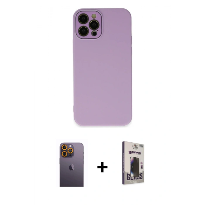 MARSİLYAN™- iPhone 12 Pro Max Kılıf Çekirdek Modern Serisi - Siyah Bilvis Hayalet Cam Ekran Koruyucu + Sarı Neon Fosforlu Kamera Lens