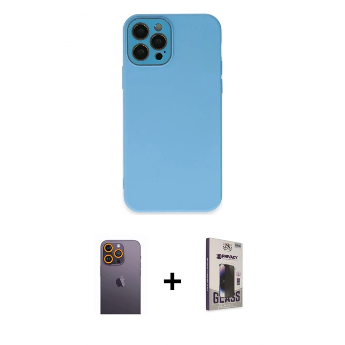 MARSİLYAN™- iPhone 12 Pro Max Kılıf Çekirdek Modern Serisi - Siyah Bilvis Hayalet Cam Ekran Koruyucu + Sarı Neon Fosforlu Kamera Lens