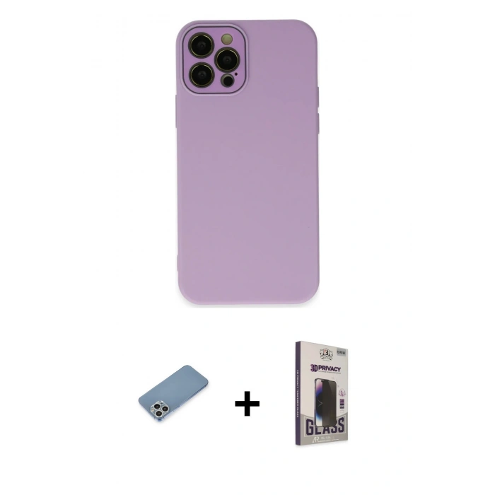 MARSİLYAN™- iPhone 12 Pro Max Kılıf Çekirdek Modern Serisi - Siyah Bilvis Hayalet Cam Ekran Koruyucu + Shine Kamera Lens Koruma Cam - GS