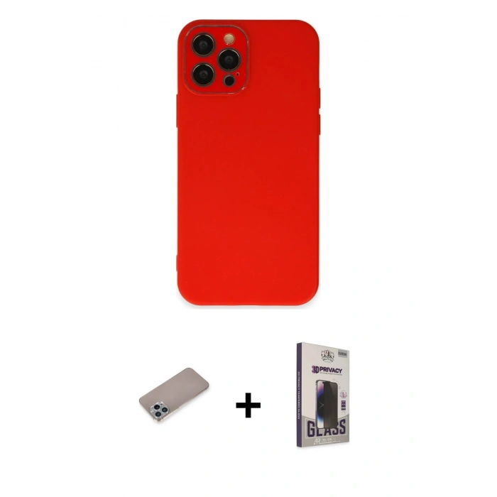 MARSİLYAN™- iPhone 12 Pro Max Kılıf Çekirdek Modern Serisi - Siyah Bilvis Hayalet Cam Ekran Koruyucu + Shine Kamera Lens Koruma Cam - SABE
