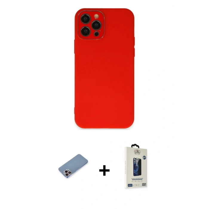 MARSİLYAN™- iPhone 12 Pro Max Kılıf Çekirdek Modern Serisi - Siyah Bilvis Hayalet Cam Ekran Koruyucu + Shine Kamera Lens Koruma Cam - PE