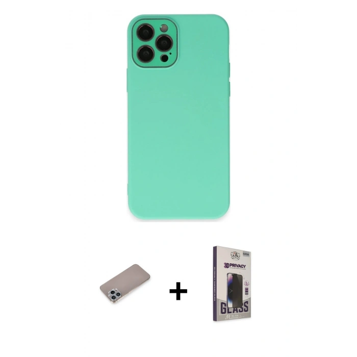 MARSİLYAN™- iPhone 12 Pro Max Kılıf Çekirdek Modern Serisi - Siyah Bilvis Hayalet Cam Ekran Koruyucu + Shine Kamera Lens Koruma Cam - SABE